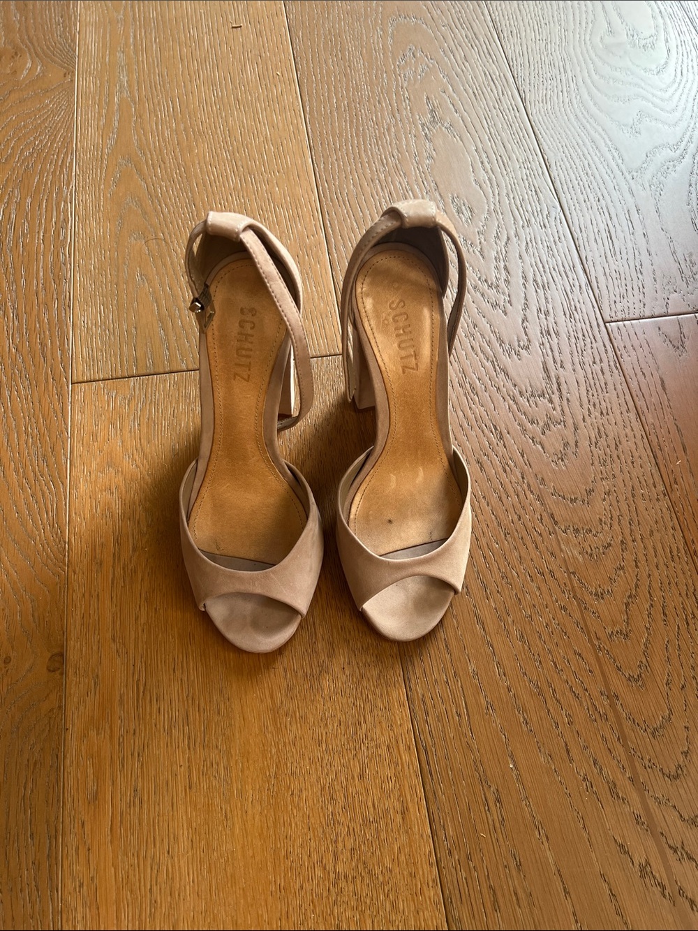 SCHUTZ Blush Suede Open-Toe Ankle-Strap Heels